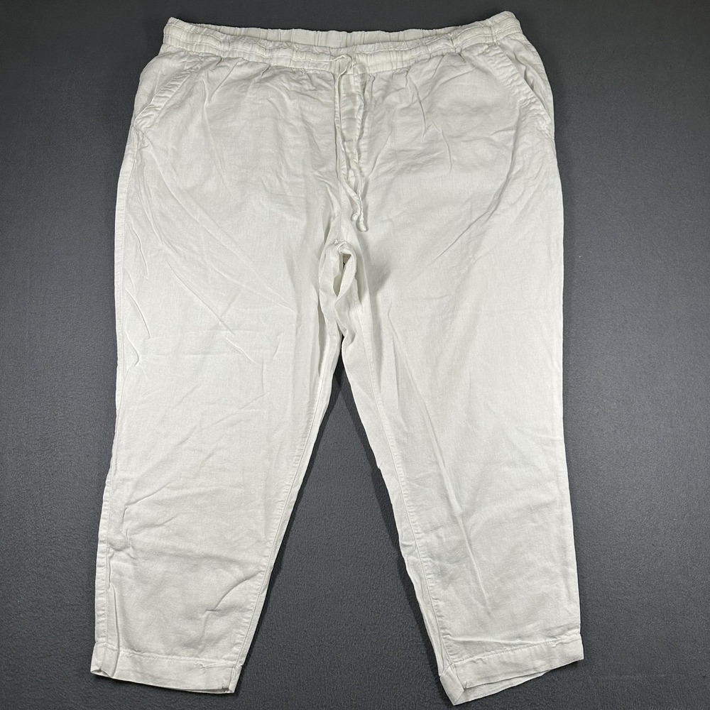 Old‎ Navy Linen Blend Jogger Pants Womens 2XL White Elastic Waist Casual Elastic